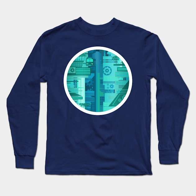 Futuristic Train Stop Long Sleeve T-Shirt by Apgar Arts